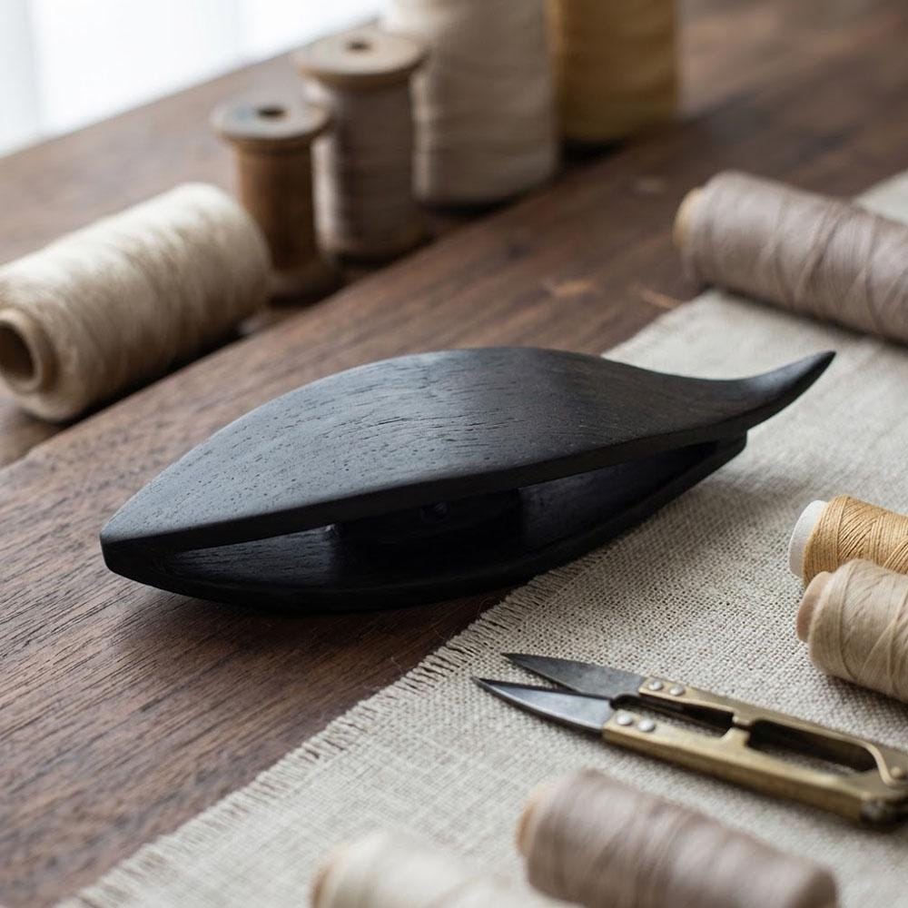 Hand Carved Ebony Wood Lace Shuttle, Tatting Weaving Tool, Artisan Craft Supply