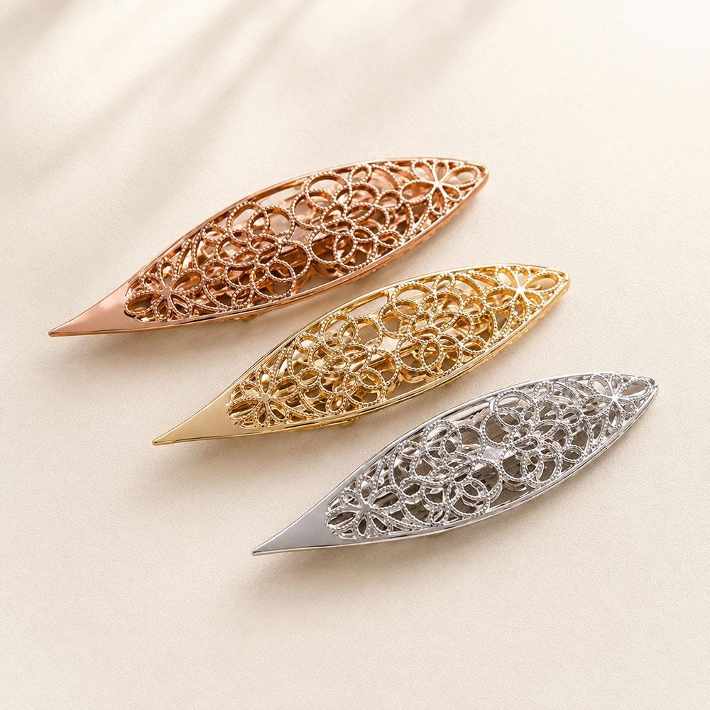 Vintage Style Metal Tatting Shuttle, Filigree Lace Making Tool, Rose Gold/Gold/Silver