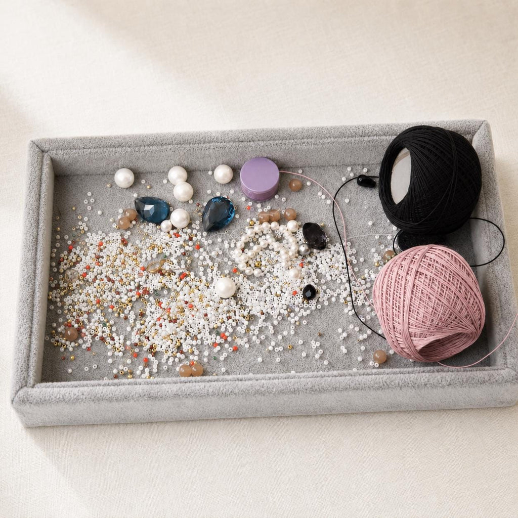 Rectangle Velvet Bead Tray, Jewelry Making Organizer, Bracelet Charm Craft Supplies