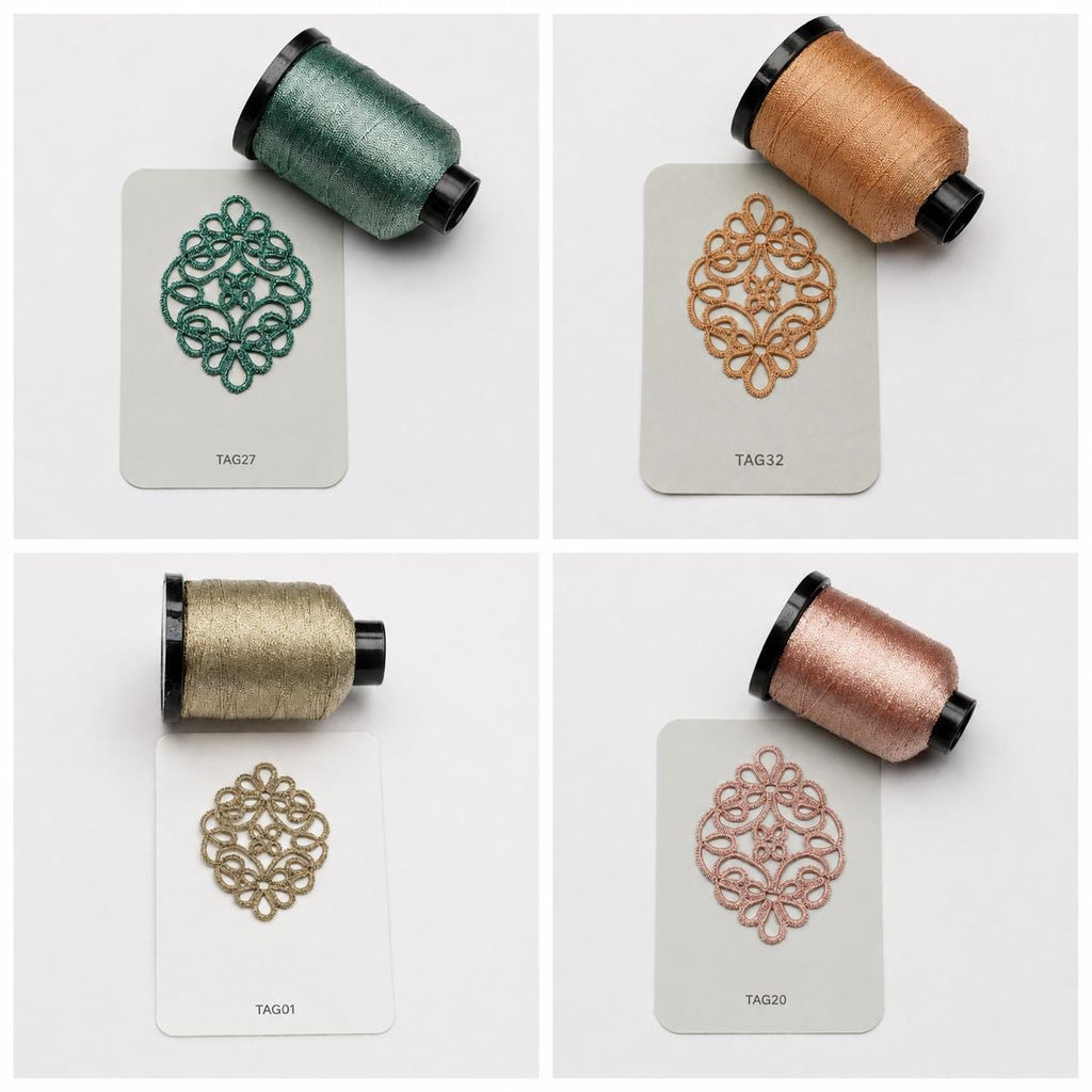 Mother of Pearl Tatting Shuttle Set, Includes 2 Shuttles and 1 Spool of Metallic Tatting Thread