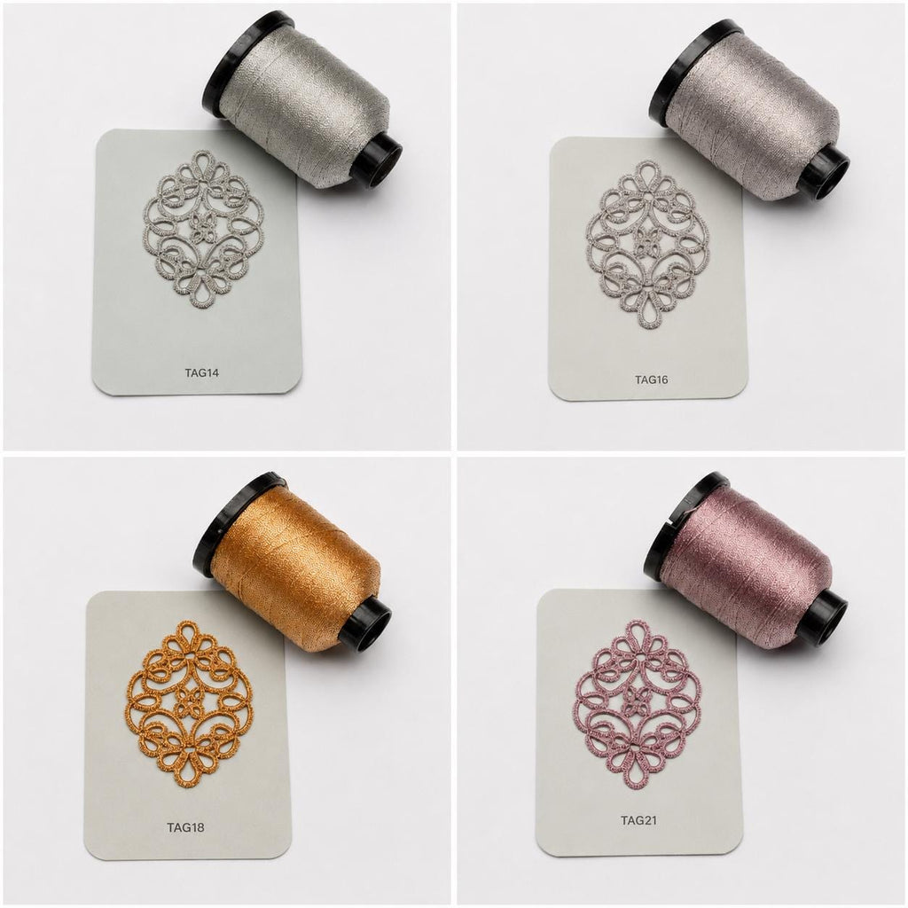 Mother of Pearl Tatting Shuttle Set, Includes 2 Shuttles and 1 Spool of Metallic Tatting Thread