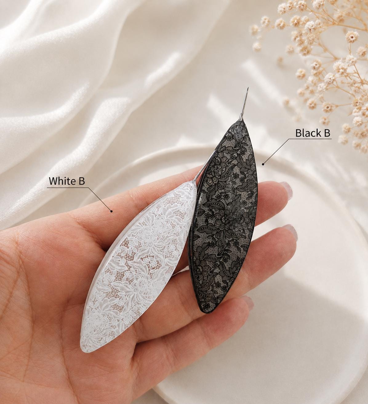Lace Pattern Tatting Shuttle with 0.4mm Fine Hook, Clear or Black Frivolite Tool for Lace Making